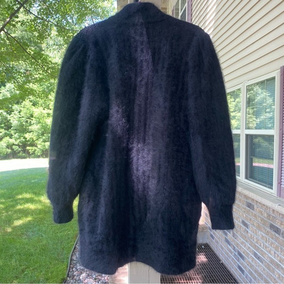Phoenix Black Angora Rabbit Fur Open Coat Floral Embellishments - Picture 6 of 6